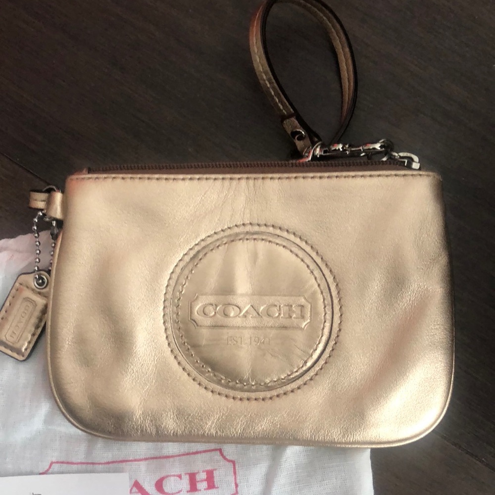 Gold Coach Signature Leather Wristlet